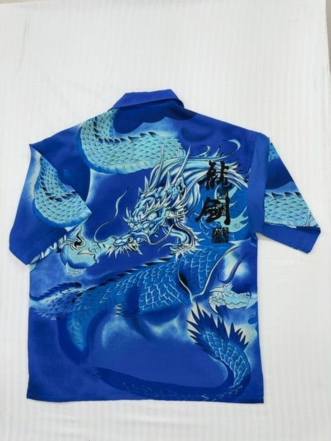 Vintage Brother Men's Blue Shirt – Size L, Gothic Y2K Dragon Brand, Graphic