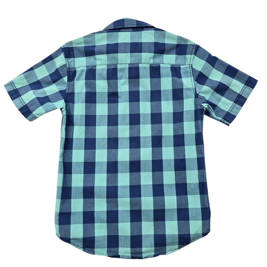 Wrangler Boys Gingham Check Short Sleeve Button-Up Shirt L Turquoise