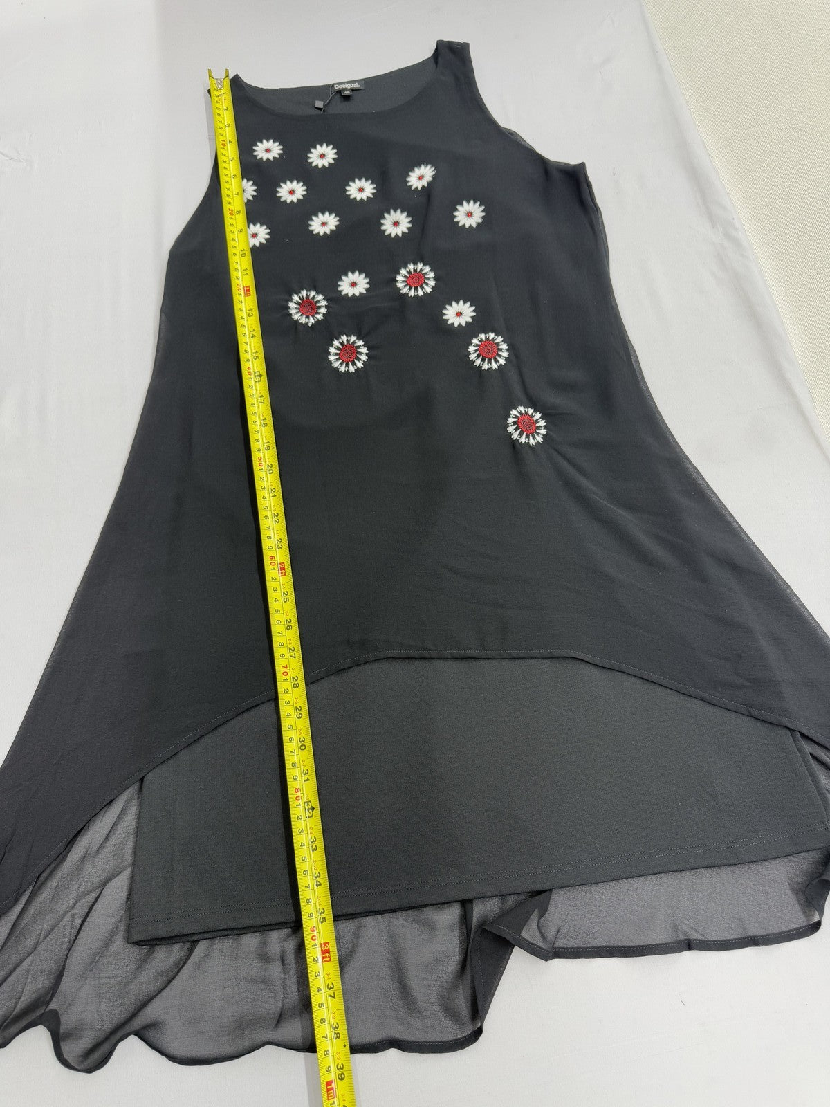 Desigual Black Floral Sleeveless Dress Embroidered Daisies Women M