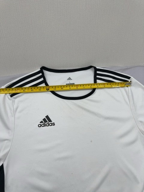 Adidas Men's White Striped Soccer Jersey L Climalite Athletic Fit