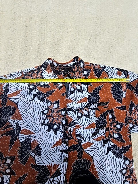 Maje Floral Short Sleeve Shirt Dress Sz 40 Brown White Black Btn EUC