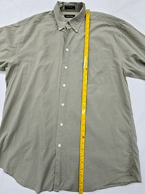 Nautica Men's Gray Checkered Dress Shirt 16x34/35 100% Cotton