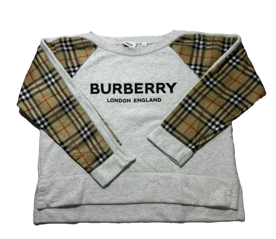 Burberry London Grey Sweatshirt Nova Check Sleeve Panel |12Y| 152Cm