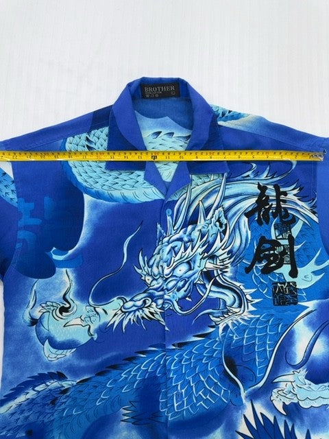 Brother Men's Blue Gothic Y2K Dragon Graphic Shirt Size L Vintage