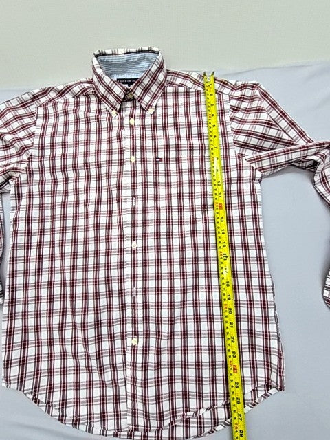 Tommy Hilfiger Men's Red White Plaid Long Sleeve Button-Down Shirt P/S