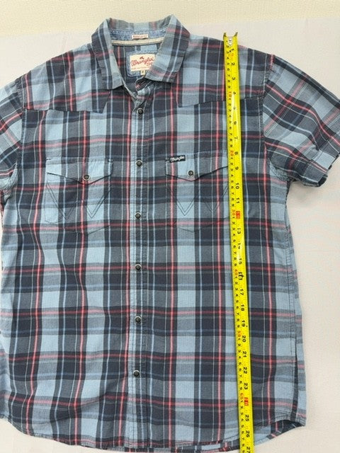 Wrangler 1947 Men's M Blue Plaid Western Short Sleeve Pearl Snap Shirt