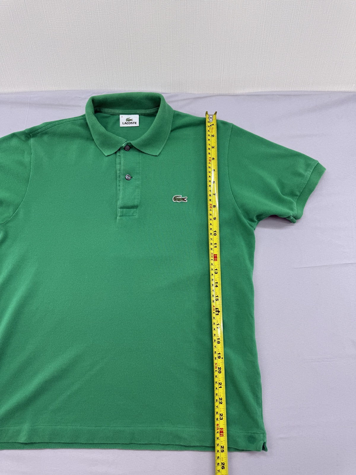 Lacoste L1212 Green Cotton Pique Polo Shirt Size 3 EU Short Sleeve