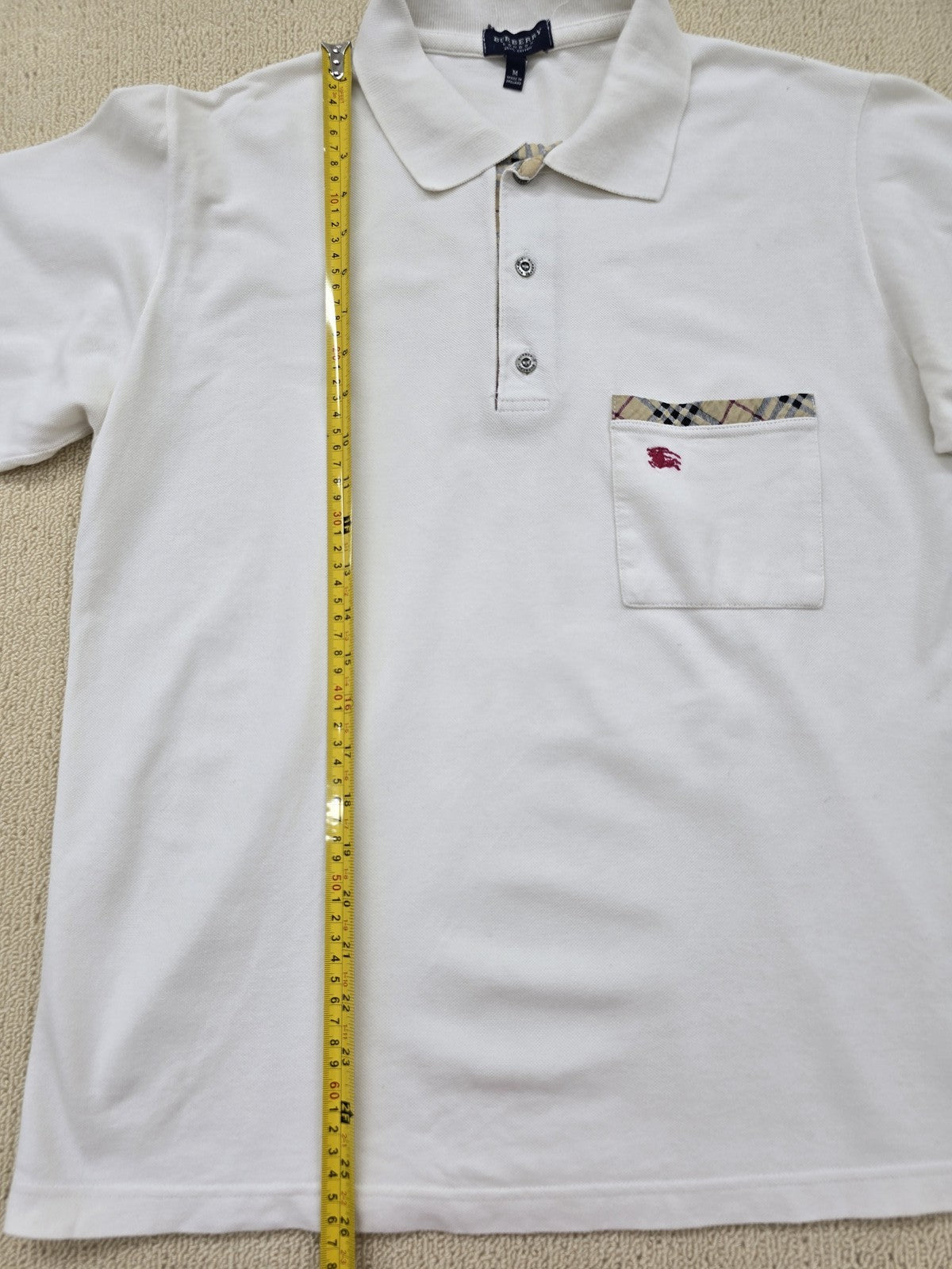 Burberry Men's White Check Polo Shirt M Short Sleeve Cotton England