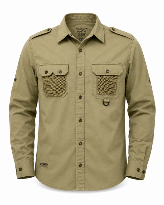 Boys Olive Cotton Canvas Button-Up Shirt Long Sleeve Pockets Size Regular Used