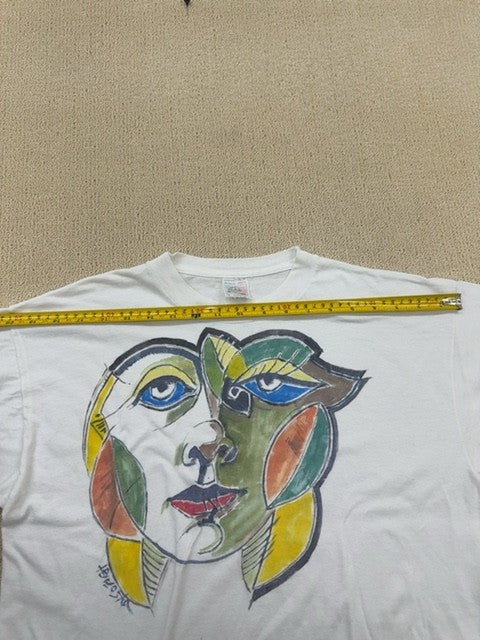 Crazy Life Unisex White Artistic Face T-Shirt Large Cotton