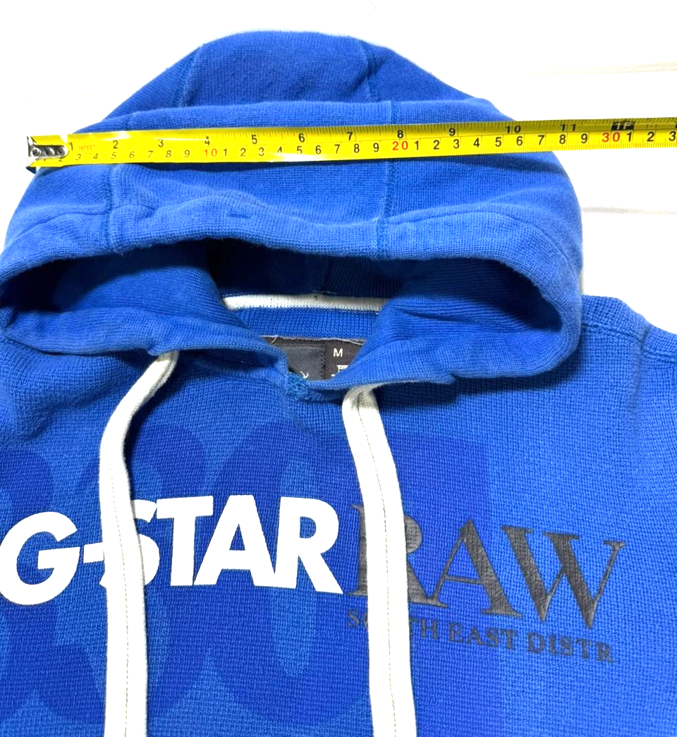 G-Star Raw Unisex Hudson Blue Foxy Logo Bhashor Fleece Lined Pullover Hoodie - M