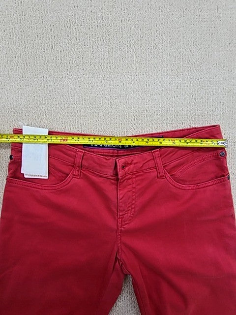 Hablaine Red Straight Leg Women's Jeans Size 44 Zip Pockets Cotton Blend