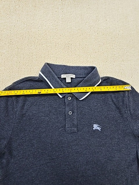 Burberry Grey Cotton Polo Shirt Men's M Short Sleeve Embroidered Logo