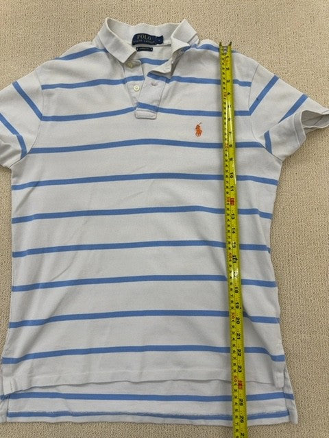 Polo Ralph Lauren Men's White Navy Stripe Short Sleeve M Custom Fit