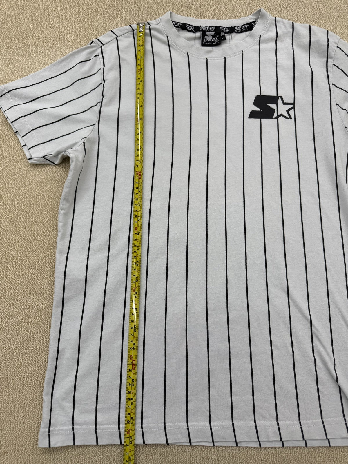 Starter White Pinstripe Crewneck Short Sleeve T-Shirt Regular