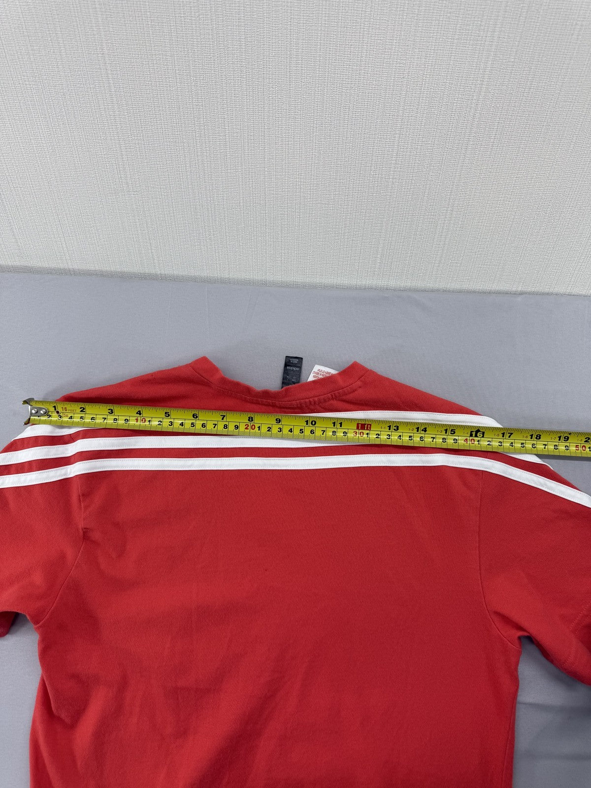 Adidas Men's Red Stripe Short Sleeve L Cotton Crewneck T-Shirt