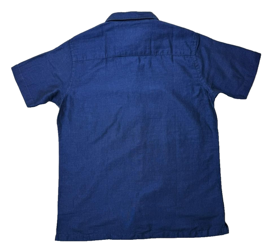 Boss Regular-Fit Short-Sleeve Button-Down Shirt In Blue Linen - Size M