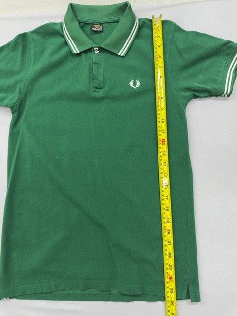 Fred Perry Green Cotton Polo Shirt Men's M Short Sleeve Button