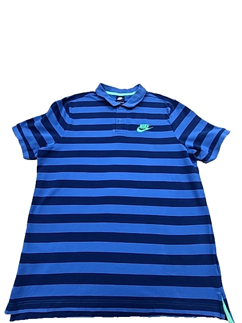 Nike Men's Blue Polo Shirt – Size XL, Striped, Short Sleeve
