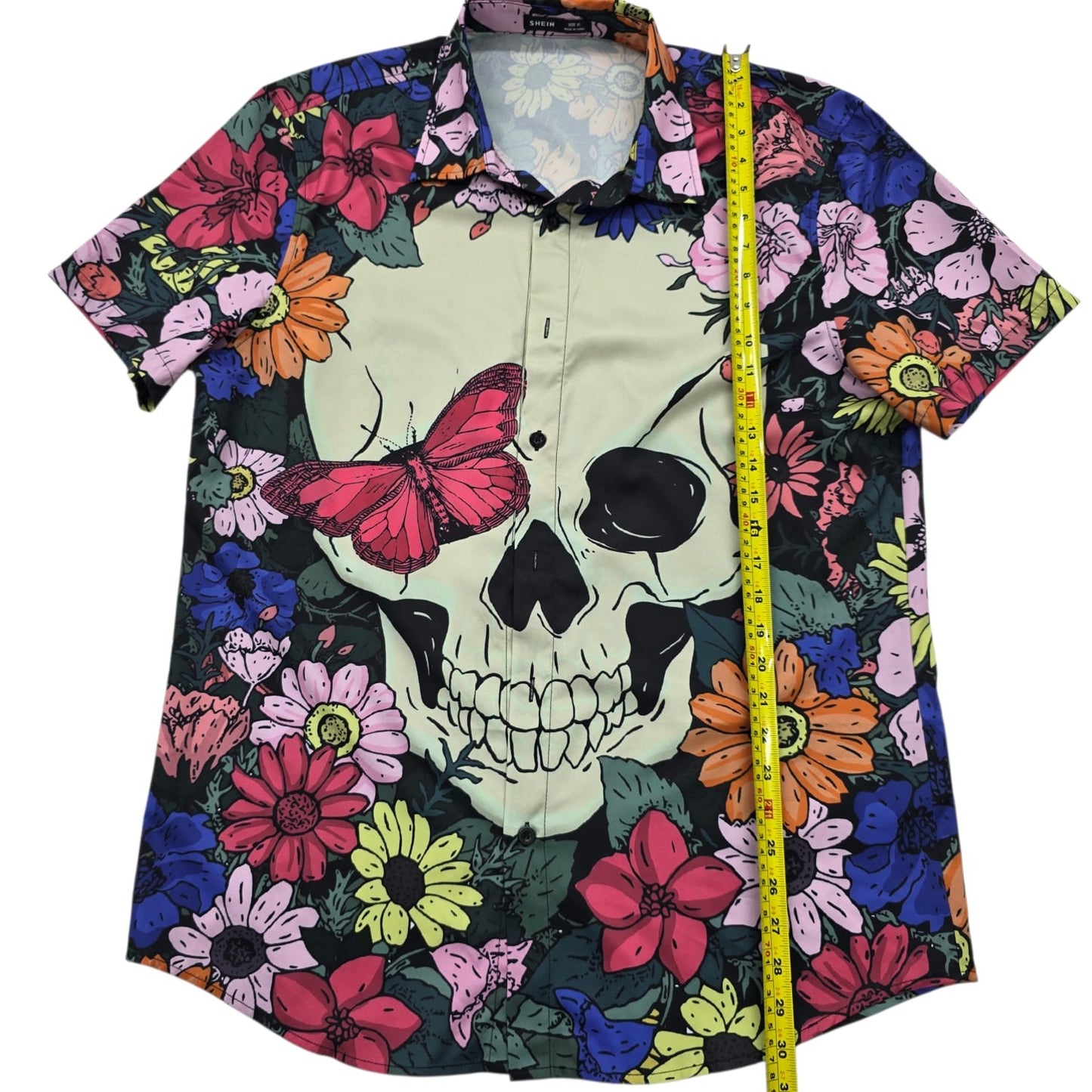 SHEIN Women's Multi-Color Skull Butterfly Floral Button-Up XL