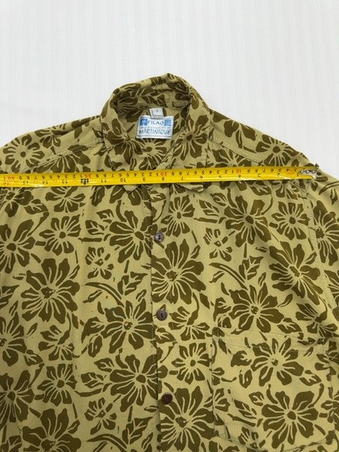 Filao Men's Yellow-Green Floral Rayon Aloha Shirt Size S Handmade