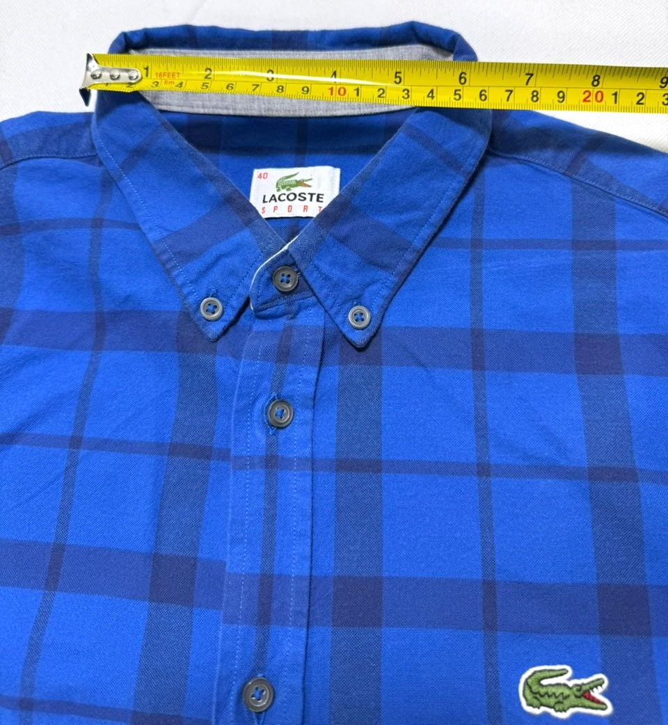 Lacoste Check Shirt For Men Blue Casual Work Shirt - Size 40