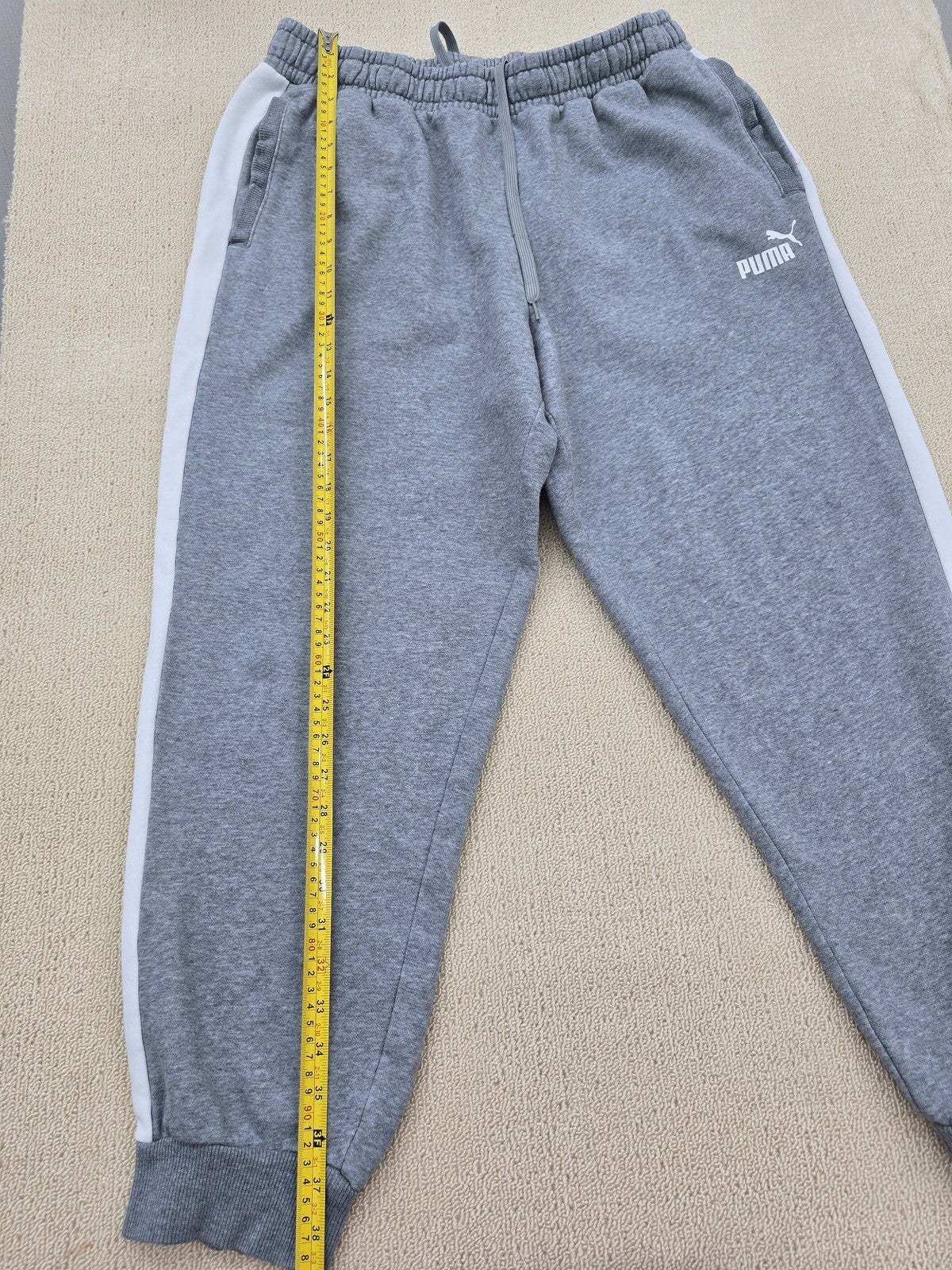Puma Men's XL Gray Fleece Sweatpants Side Stripe Tapered 8487