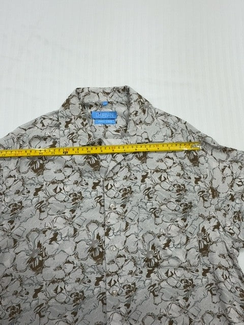 D'Urban Men's Beige Floral Short Sleeve Button-Down Shirt L