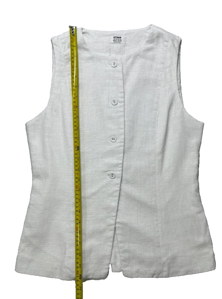 Cotton On Sienna Linen Cotton Vest In Off White - Size Us 6