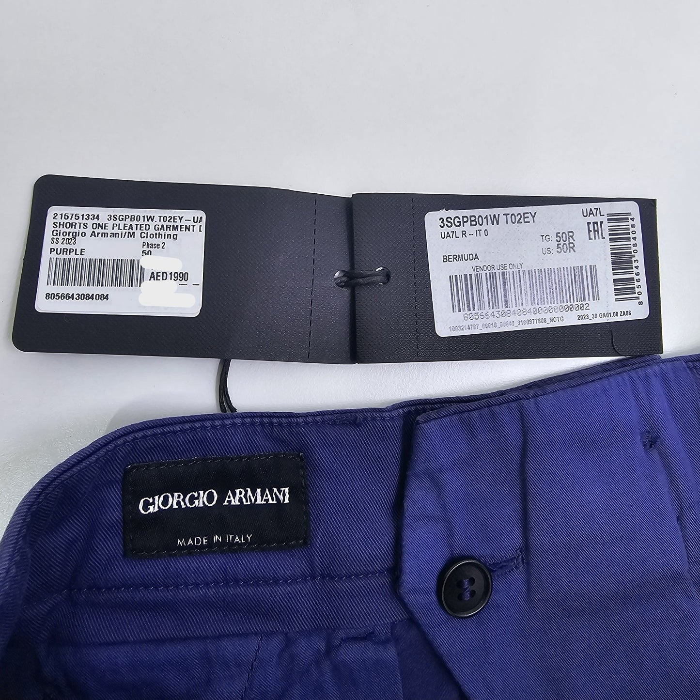 Giorgio Armani Bermuda Pleated Shorts Trunks Purple 50 BNWT