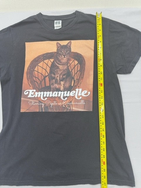 Russell Emmanuellelle Cat Black Cotton T-Shirt L Short Sleeve Crew Neck