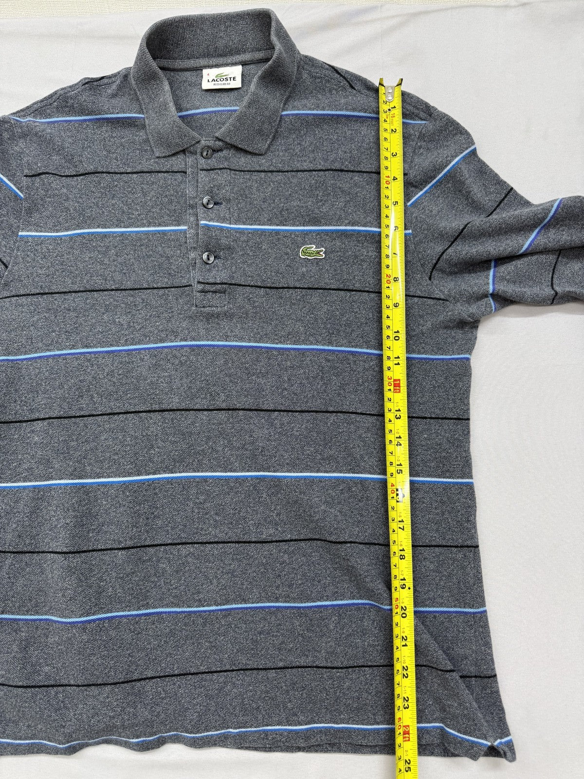 Lacoste Men's Polo Shirt Size 4 Gray Stripe Cotton F8330