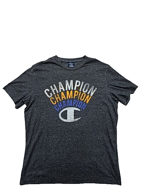 Champion Gray Graphic Print Crewneck T-Shirt Large C Logo