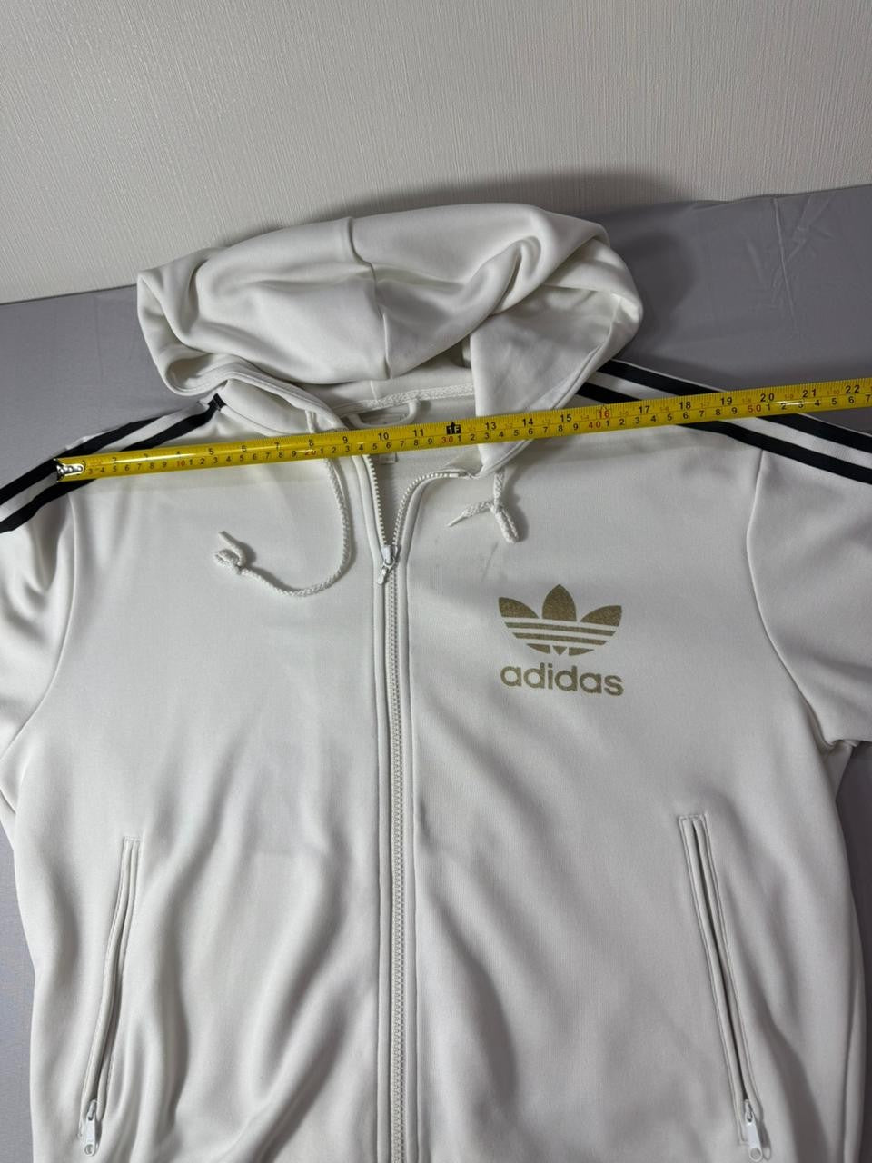 Adidas Originals White Zip Hoodie Men's Large Trefoil Logo Full Zip Jacket