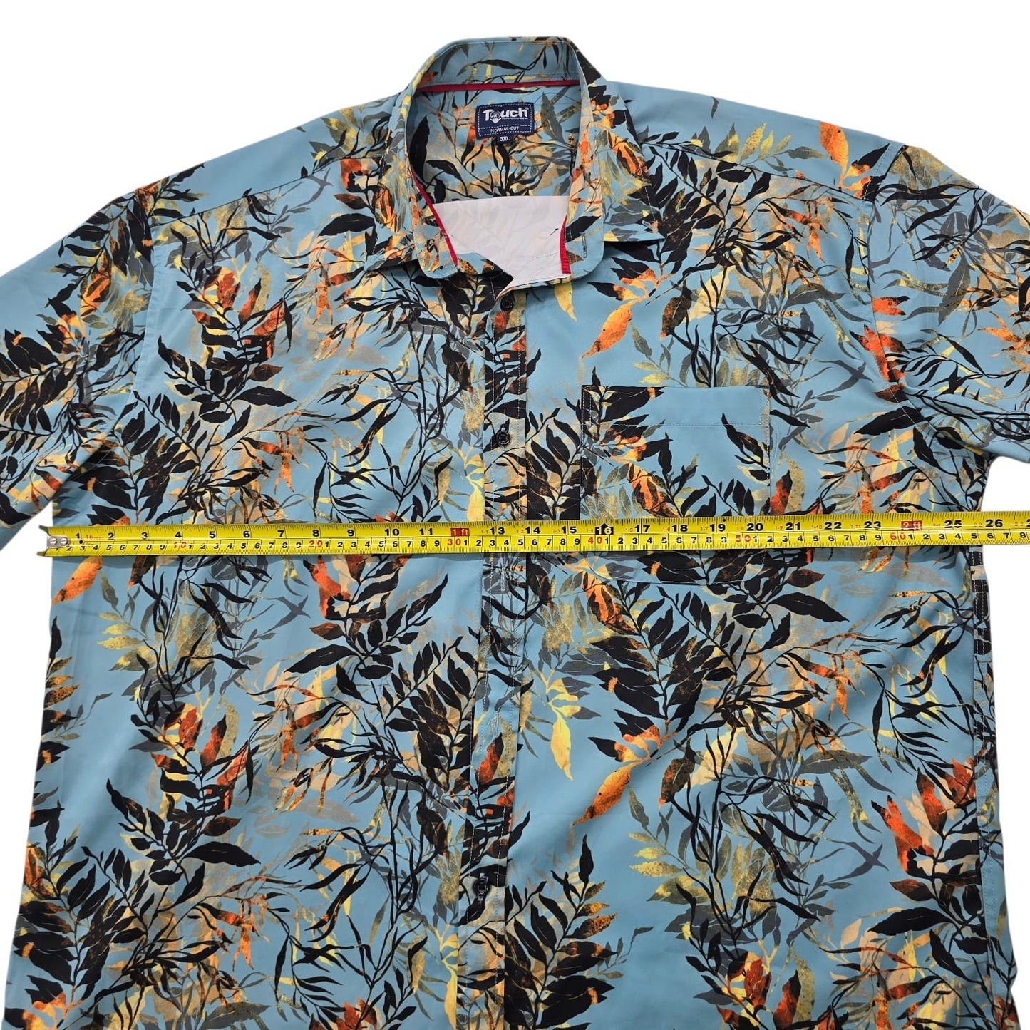 Touch Men's Blue Floral Camp Collar Cotton Shirt 3XL Vintage