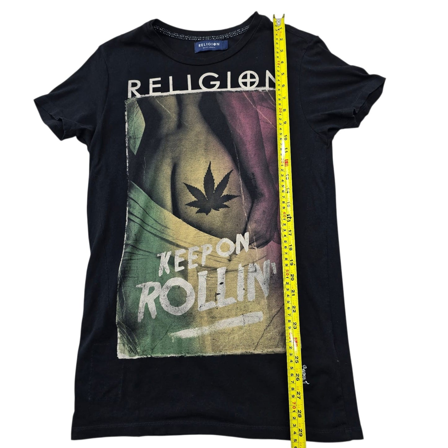 Religion Women's Black Ganja Leaf Print T-Shirt Regular Fit