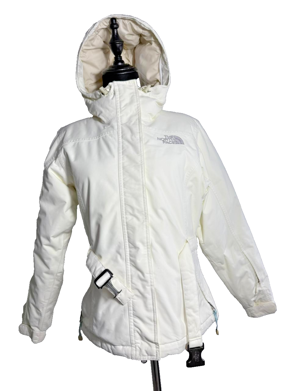 The North Face White/Grey Belted Logo Nylon Insulated Winter Jacket XS