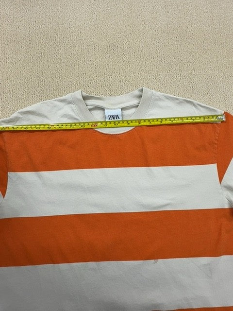 Zara Women's Orange Striped Short Sleeve Cotton T-Shirt