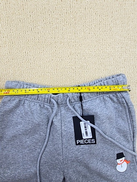 Pieces Snowman Gray XS Women Sweatpants Drawstring Pockets