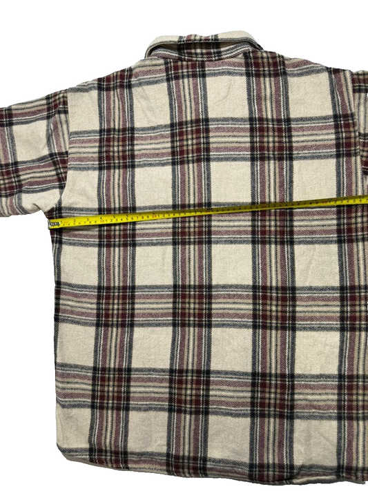 Marc Gibaldi Plaid Flannel Shirt Beige Red Check Long Sleeve Men's Casual Top XL