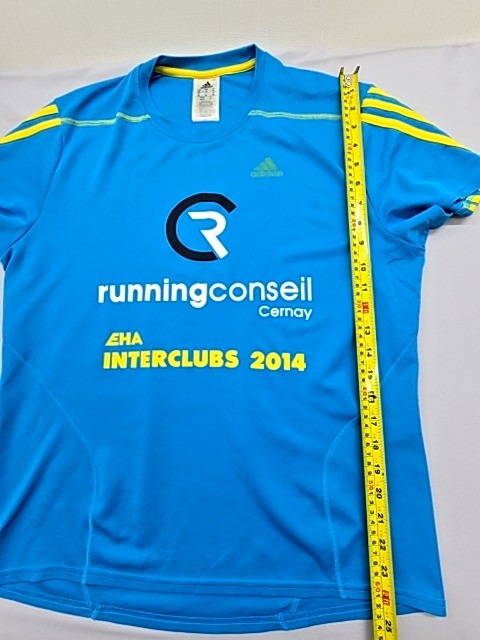 Adidas Women's Blue Running T-Shirt M Vintage 2014 Yellow Stripes