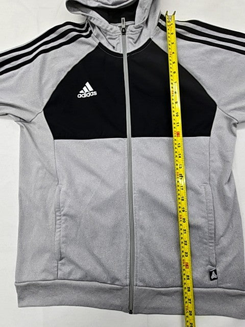 Adidas Men's Grey/Black 3-Stripes Zip Hoodie Large