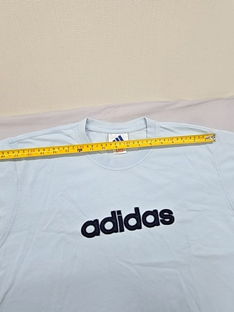 Adidas Men's Light Blue Cotton T-Shirt Short Sleeve Crew Neck Logo