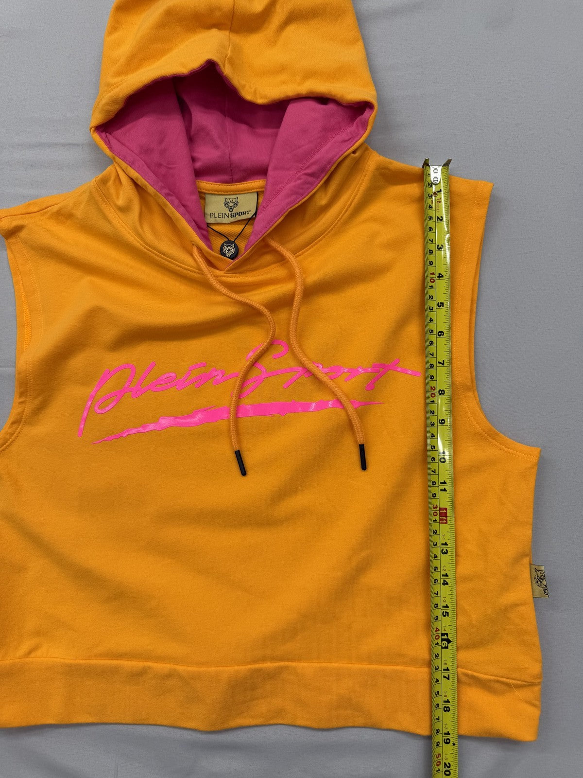 Plein Sport Yellow Sleeveless Hoodie Men's Logo Tiger Print