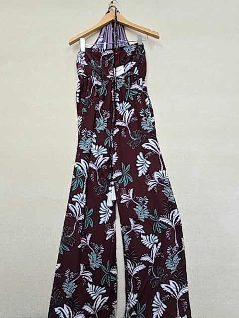 El Emeji Women's Floral Burgundy Sleeveless Wide Leg Jumpsuit Size 42