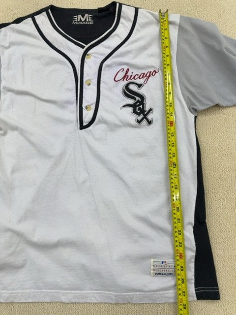 Mirage Men's White Pinstripe Baseball Jersey Size M V-Neck Button Front