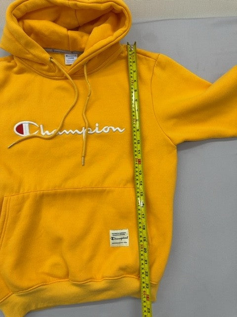 Champion Men's Large Yellow Fleece Pullover Hoodie Logo USA Cotton Poly