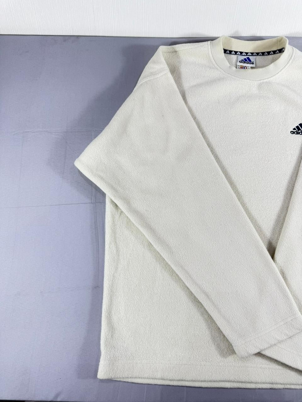 Adidas Men's Large L Fleece Sweatshirt Cream Off White Crewneck Logo