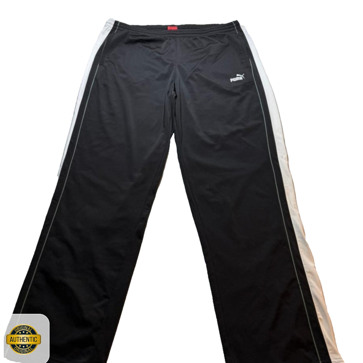 Puma Men's Black Athletic Track Pants With White Side Stripes, Elastic Waist, 2X