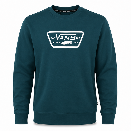 Vans Men Teal Logo Crewneck Sweatshirt Size L Fleece Pullover Regular